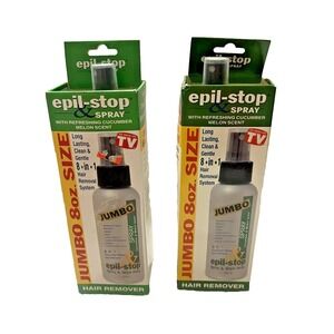 (2) NWB Epil-Stop 8oz Jumbo 8 in 1 Hair Remover Cucumber Melon Spray & Wipe Away